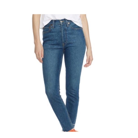 Re/Done high rise ankle crop jeans. - Picture 2 of 5